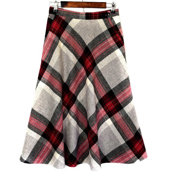Vintage Dresses & Skirts - Vintage Panther Wool Mix Plaid A-Line Skirt with Pockets